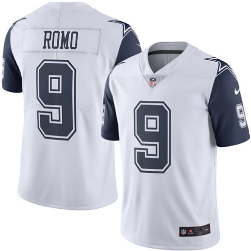 Men's Elite Tony Romo Nike Jersey White - #9 Rush NFL Dallas Cowboys